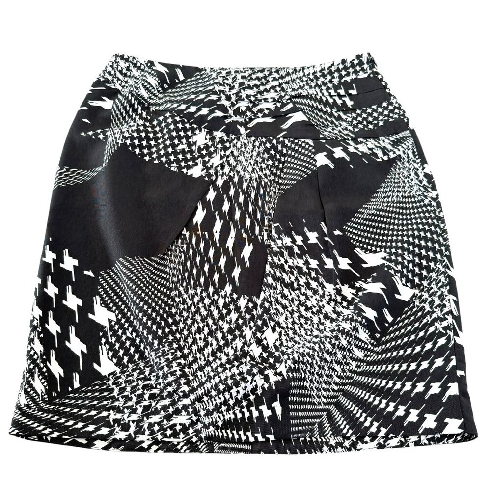 Worthington Black Multi Print Ruched‎ Pleated Contour Waist Mini Skirt
